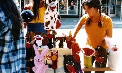 Judy Folkmanis selling puppets on Telegraph Avenue in Berkeley, CA